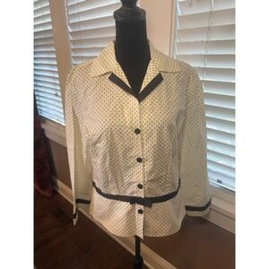 Judith Hart Collection Vintage Blk White Polka Dot Button Down Blouse W/ Bow  10